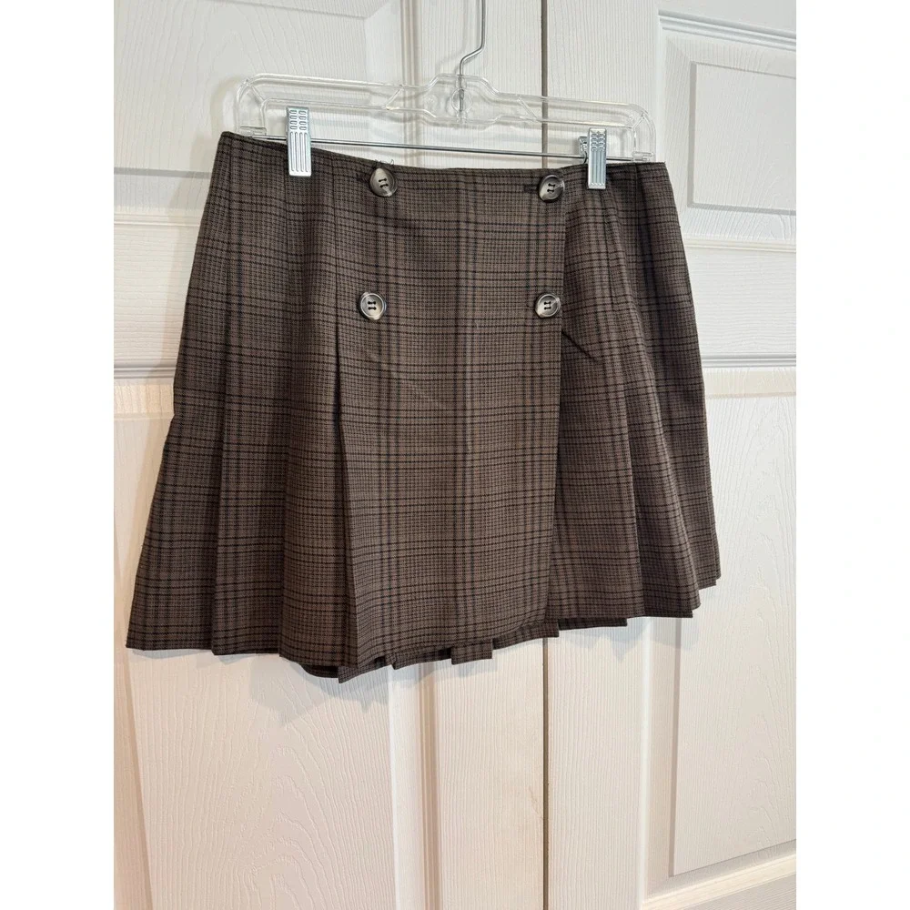 Vintage Tracy Evans Womens Brown Plaid Pleated Mini Skirt SZ 11 Heritage Preppy - Picture 5 of 10